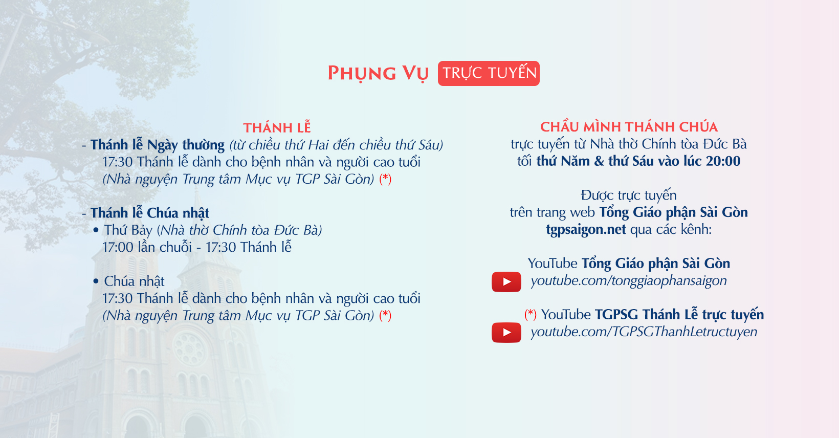 Tổng Giáo phận Sài Gòn: Phụng vụ trực tuyến từ 3-9-2022 đến 7-10-2022