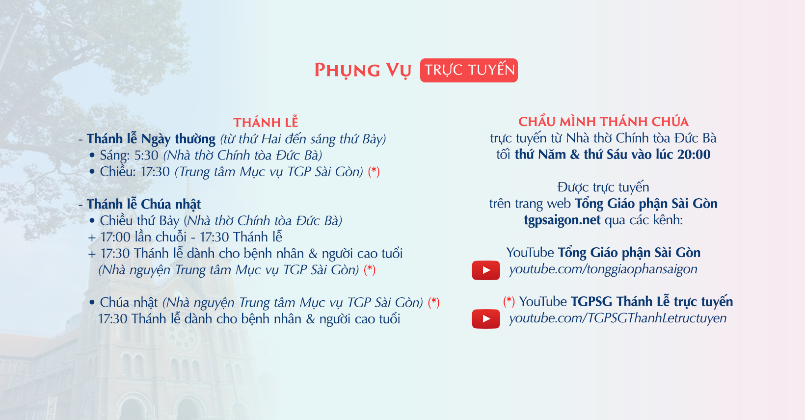 Tổng Giáo phận Sài Gòn: Phụng vụ trực tuyến từ 8-1-2022 đến 15-1-2022