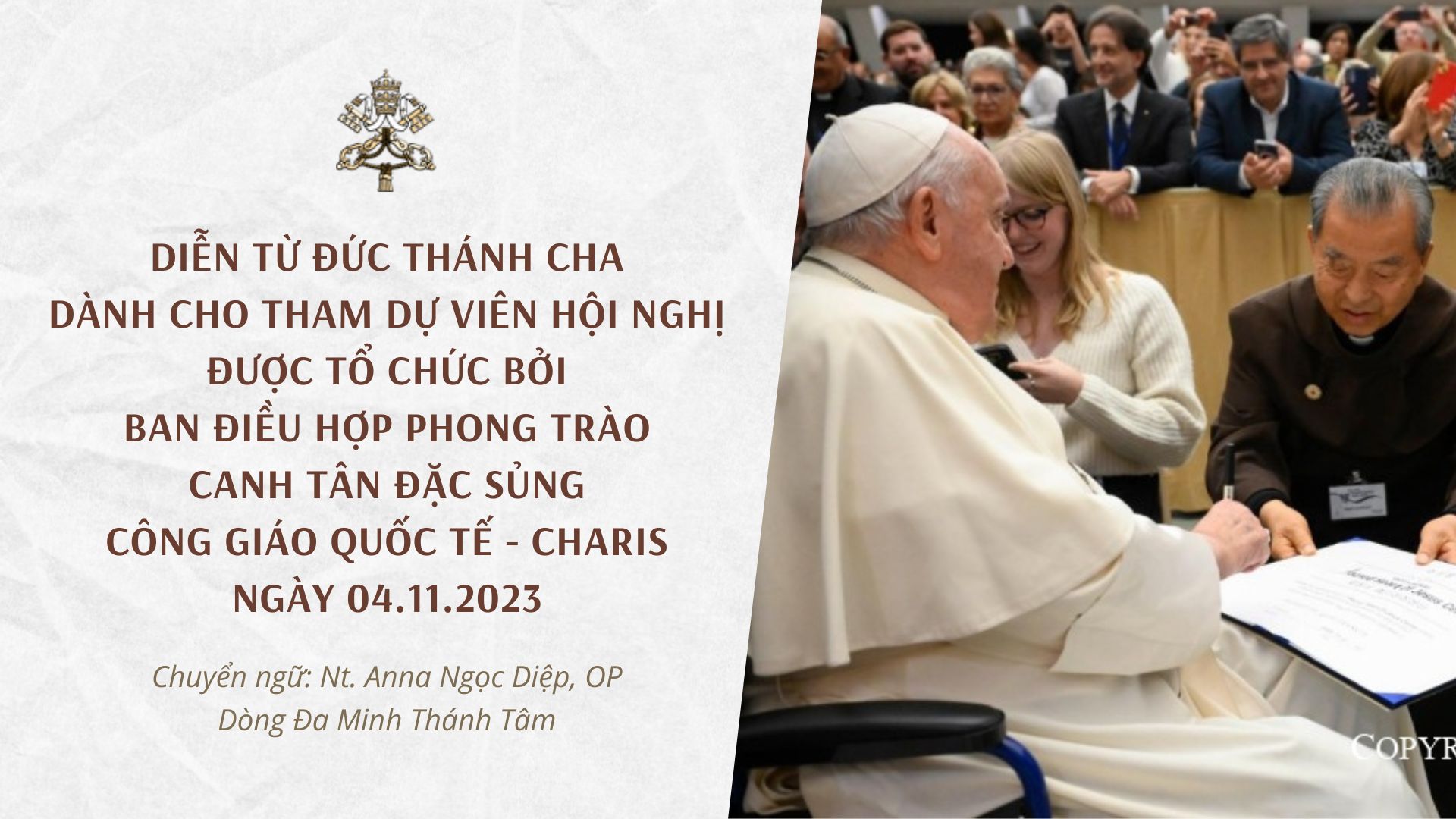 Diễn từ Đức Thánh Cha dành cho thành viên của Phong trào Canh tân Đặc sủng Công giáo
