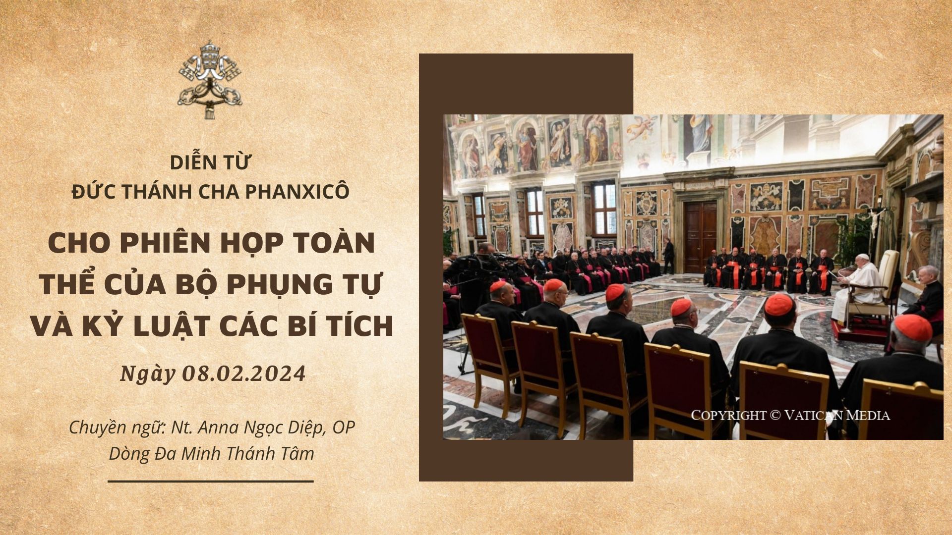 Diễn từ Đức Thánh Cha dành cho tham dự viên Khoá họp Toàn thể của Bộ Phụng tự và Kỷ luật các Bí tích năm 2024
