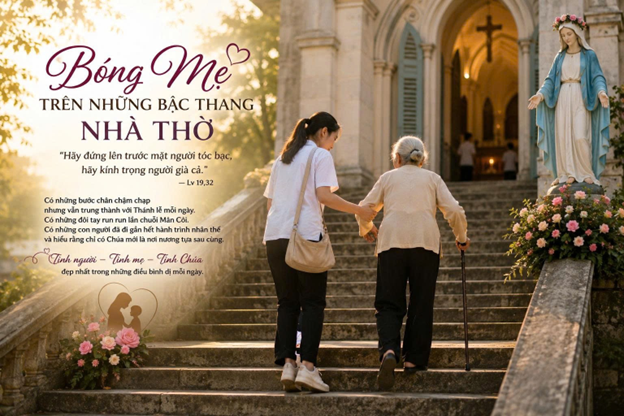 Bóng mẹ trên những bậc thang nhà thờ