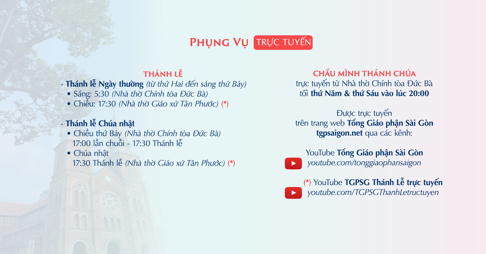 Tổng Giáo phận Sài Gòn: Phụng vụ trực tuyến từ 13-12-2021 đến 18-12-2021