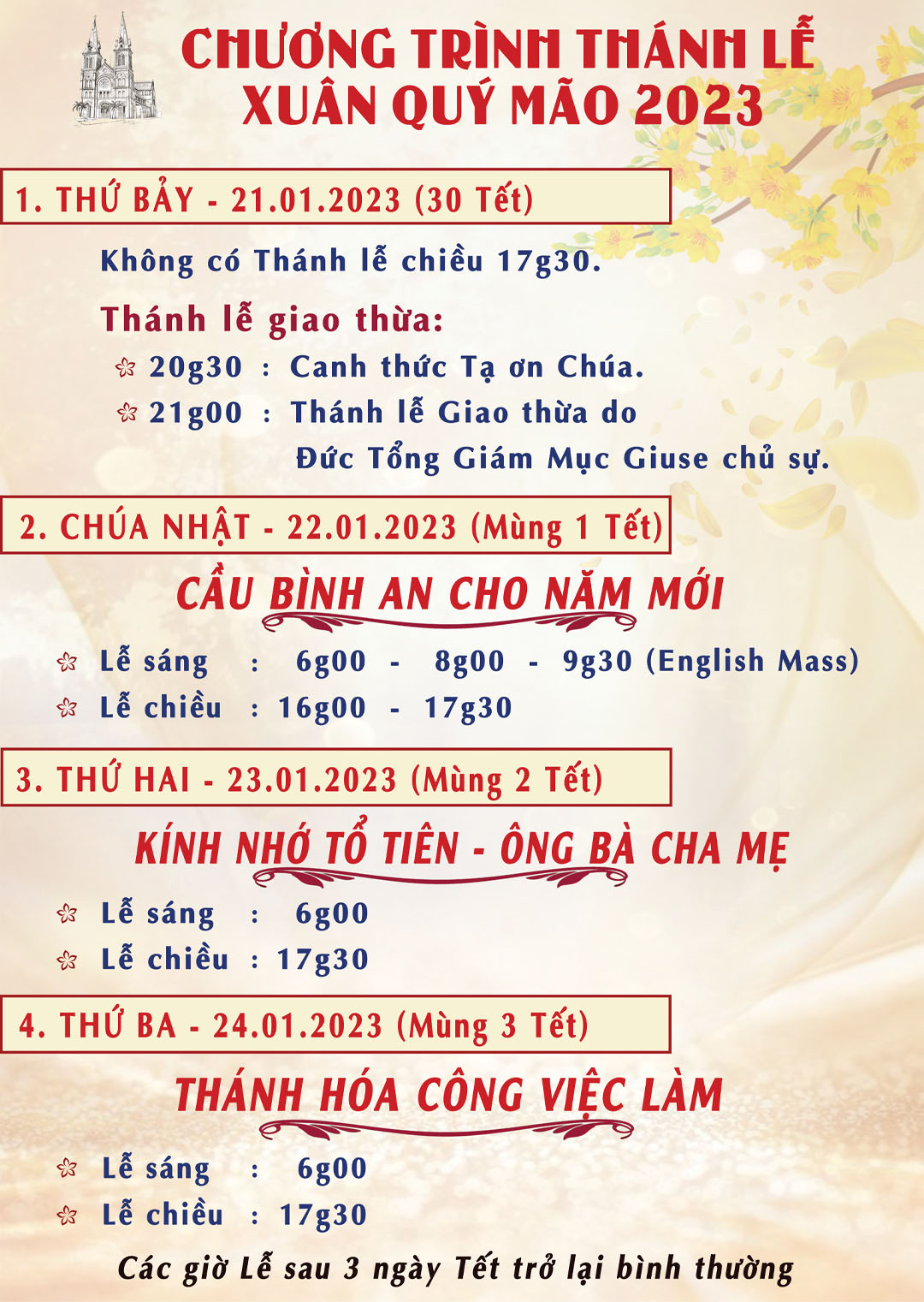 Nhà thờ Chính tòa Đức Bà: Chương trình thánh lễ Xuân Quý Mão 2023