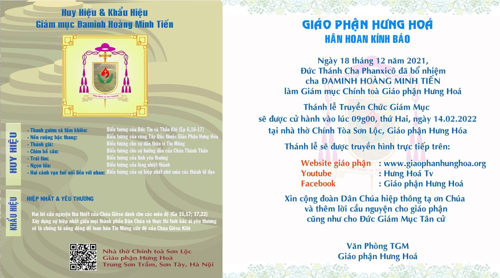 Thông báo chương trình Thánh Lễ Truyền Chức Giám Mục Đaminh Hoàng Minh Tiến