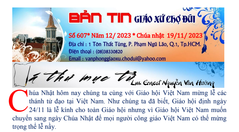 Bản Tin 607 Giáo Xứ Chợ Đũi