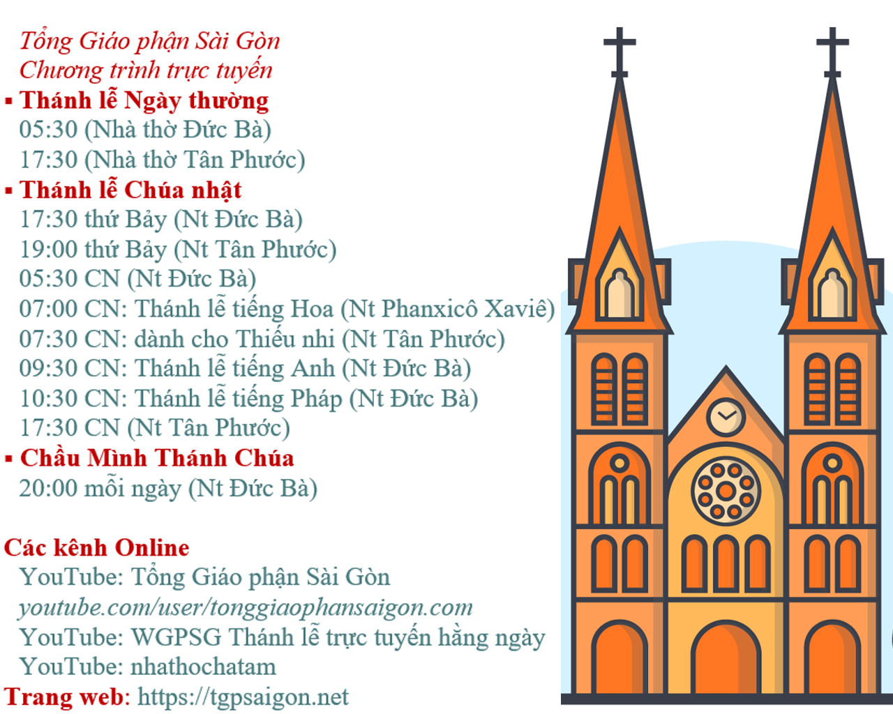 Tổng Giáo phận Sài Gòn: chương trình trực tuyến từ ngày 20.4.2020 đến 26.4.2020