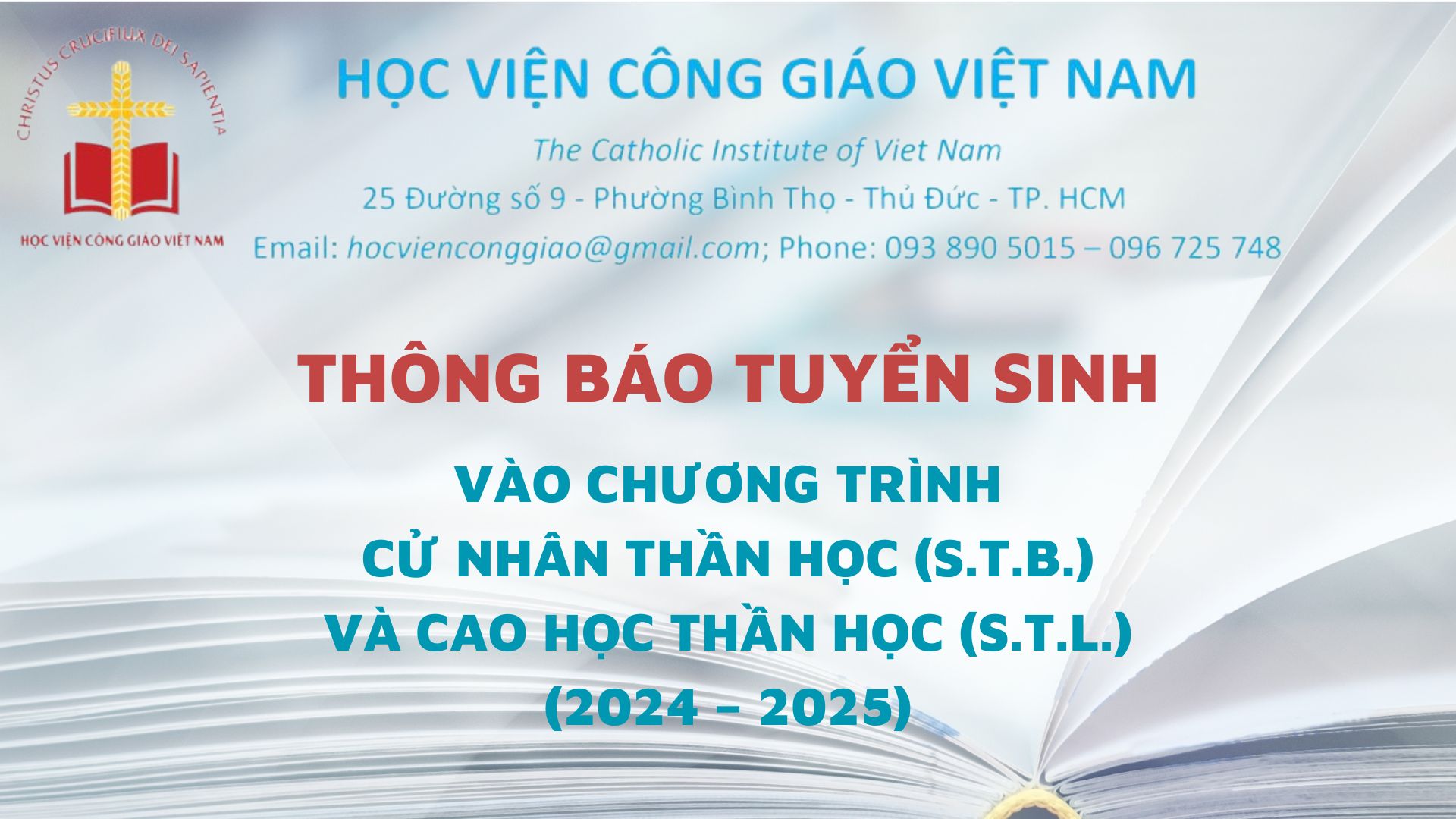 Học viện Công Giáo: Tuyển sinh Cử nhân Thần học và Cao học Thần học