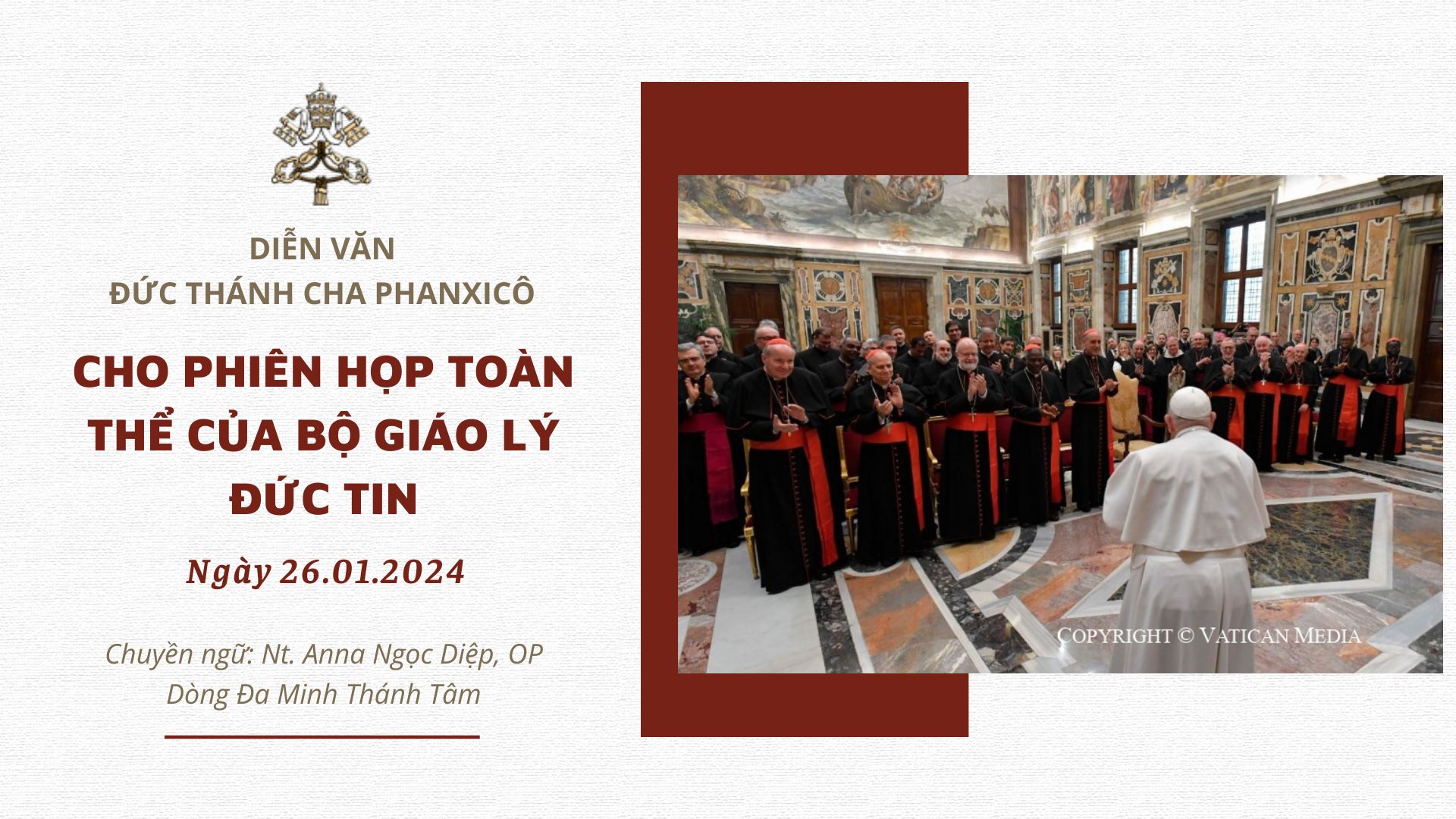 Diễn văn Đức Thánh Cha dành cho Tham dự viên Phiên họp Toàn thể của Bộ Giáo lý Đức tin năm 2024