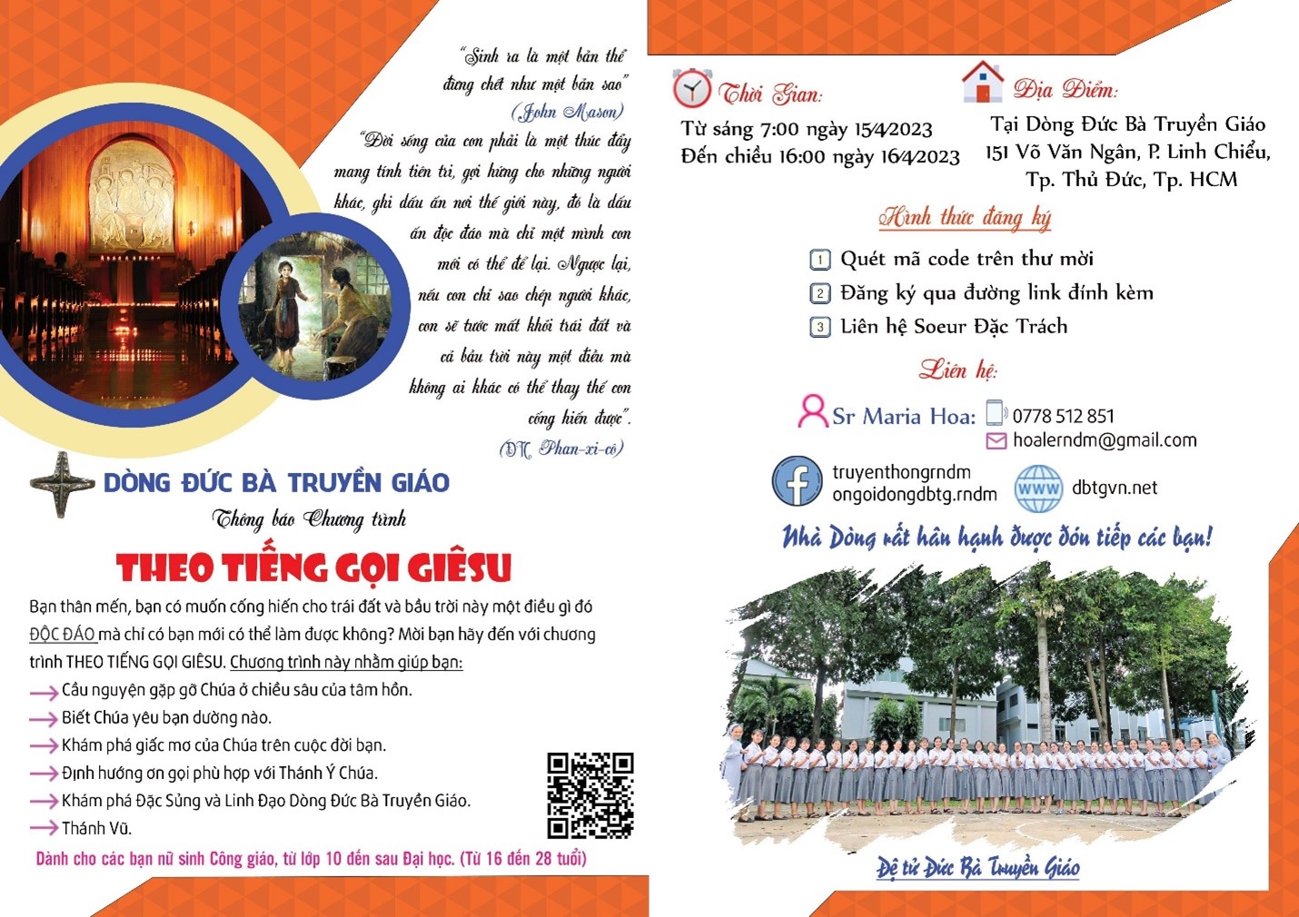 Tìm hiểu Ơn gọi Dòng Đức Bà Truyền Giáo tháng 4-2023