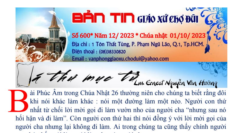Bản Tin 600 Giáo Xứ Chợ Đũi