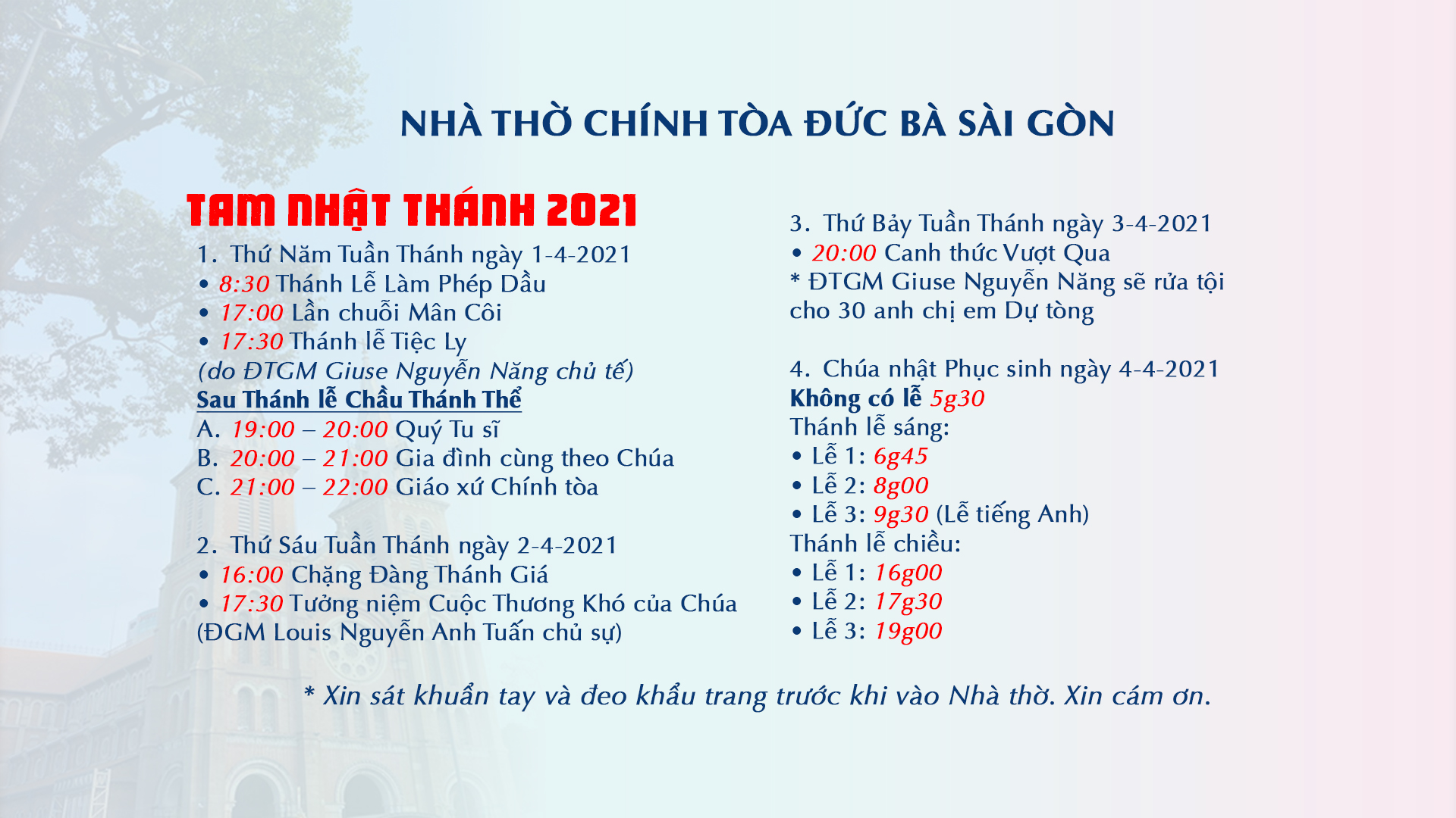 Giáo xứ Chính tòa Đức Bà: Chương trình Tam Nhật Thánh 2021