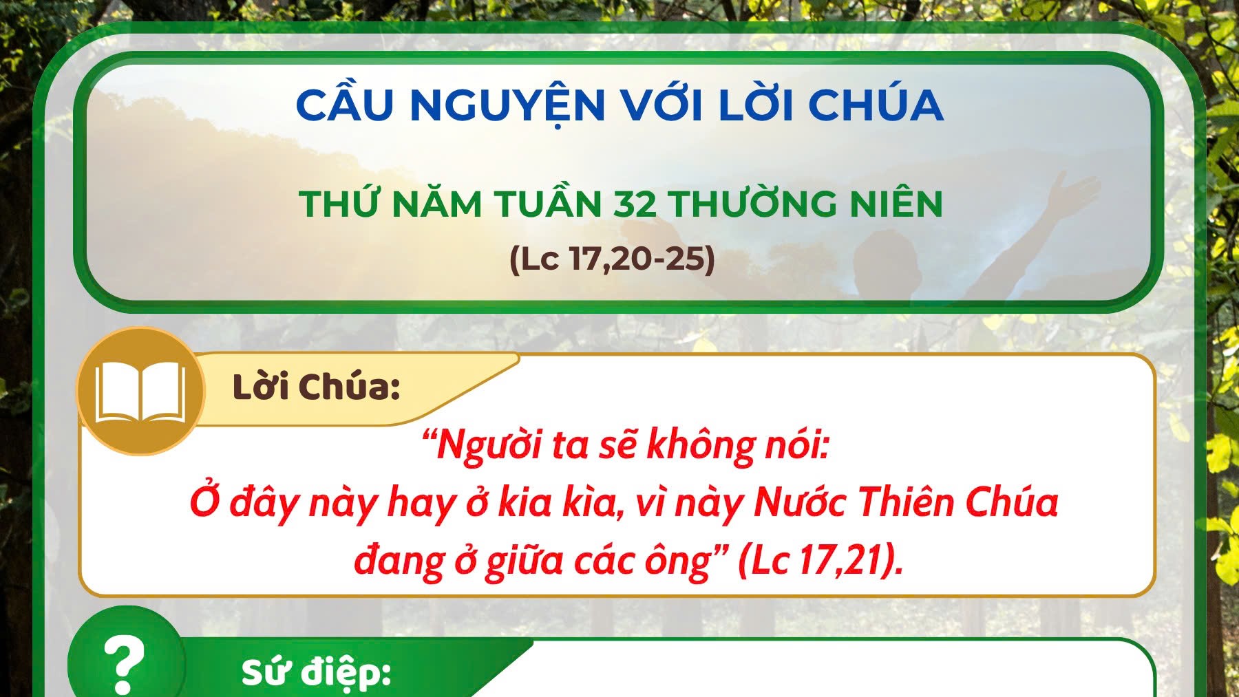 Cầu nguyện với Lời Chúa: thứ Năm tuần 32 thường niên năm C