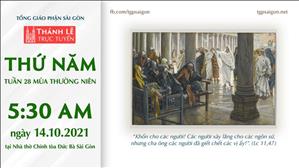 TGP Sài Gòn trực tuyến 14-10-2021: Thứ Năm tuần 28 TN lúc 5:30 tại Nhà thờ Chính tòa Đức Bà